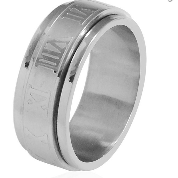 Stainless Steel Roman Numeral Spinner Ring - Picture 2 of 4